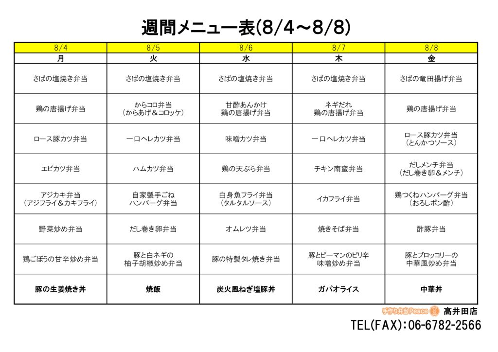 来週のメニュー(高井田‗08.04～)