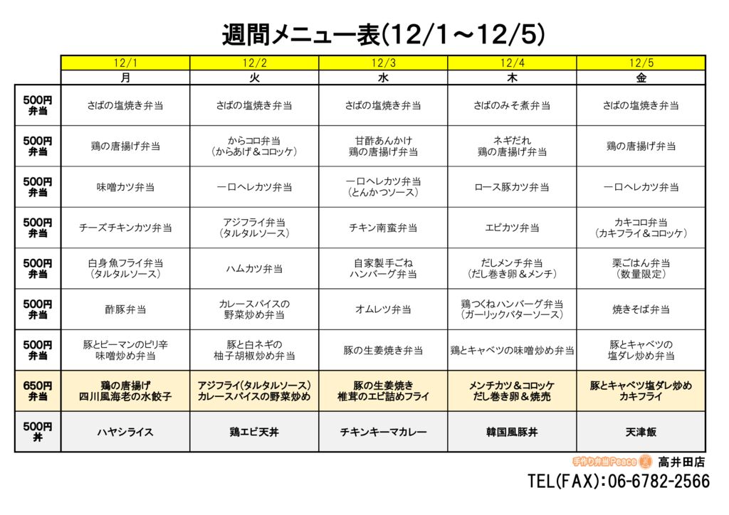 来週のメニュー(高井田‗12.01～)