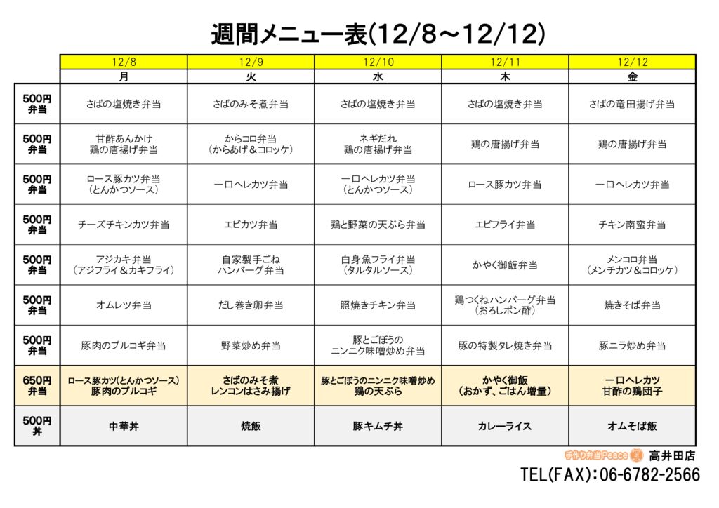 来週のメニュー(高井田‗12.08～)