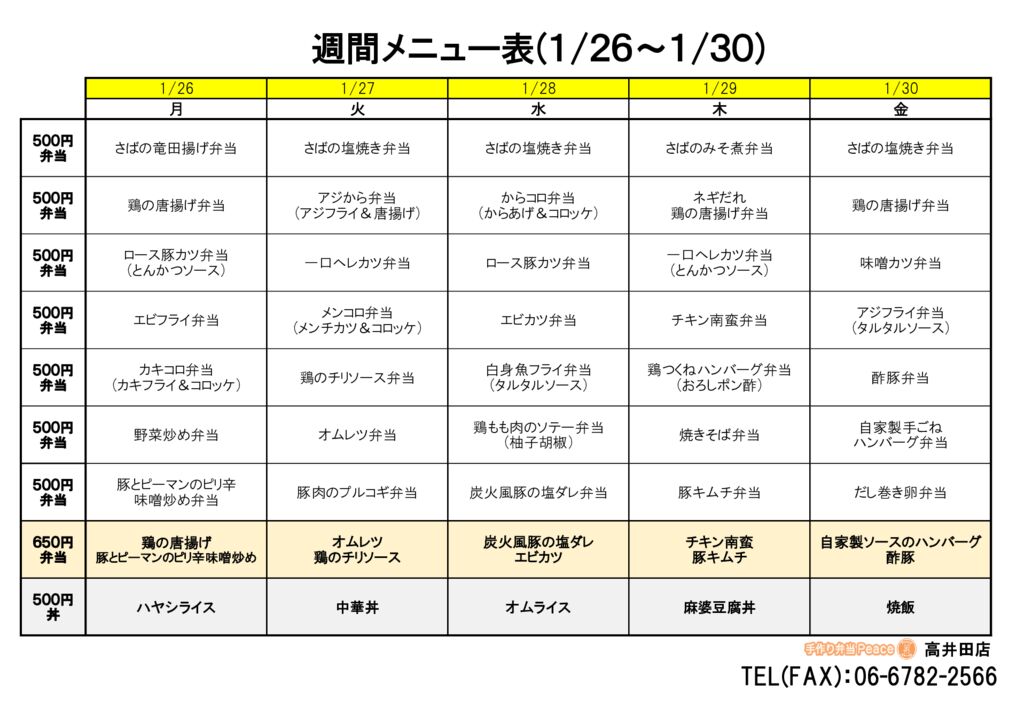 来週のメニュー(高井田‗01.26～)