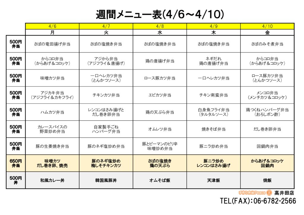 来週のメニュー(高井田‗04.06~)